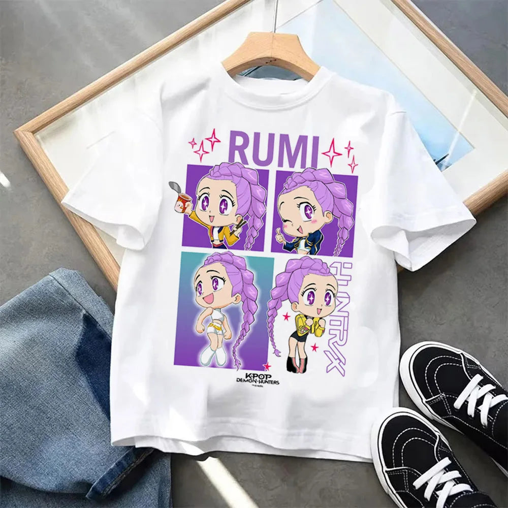 Kpop Demon Hunters Children's Clothing Short Sleeve T-shirt Kpop Demon Hunters Tiger Harajuku Tshirt for Boys Girls Gift